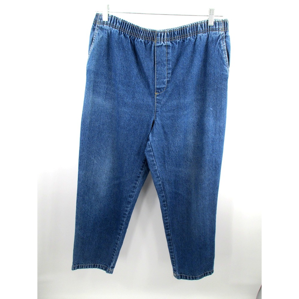 Cabin Creek Pull-On Jeans Womens 14 Blue Denim Straight Leg Relaxed Elastic